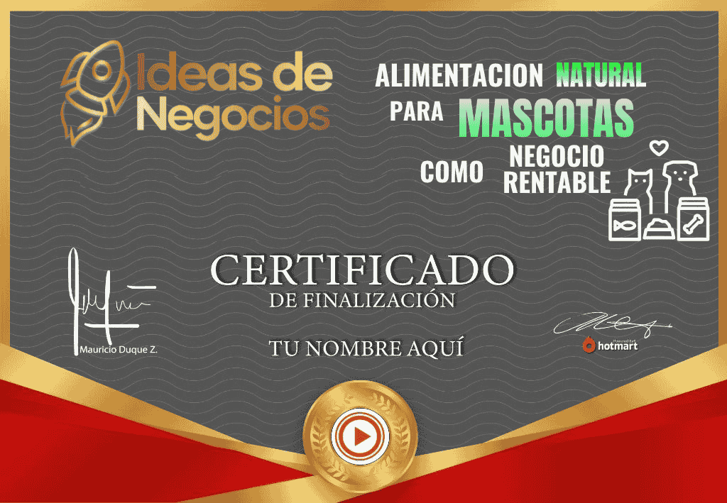 Certificado Alimentación Natural para Mascotas como idea de Negocio